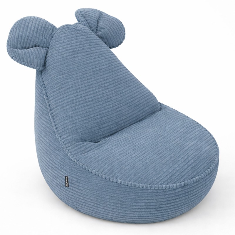 Pouf Bambini con Orecchie di Topo | Velluto a coste | 68x68x50 cm | Laguna Blu