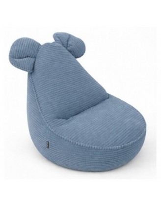 Pouf Bambini con Orecchie di Topo | Velluto a coste | 68x68x50 cm | Laguna Blu