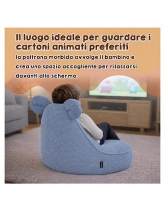 Pouf Bambini con Orecchie di Topo | Velluto a coste | 68x68x50 cm | Laguna Blu