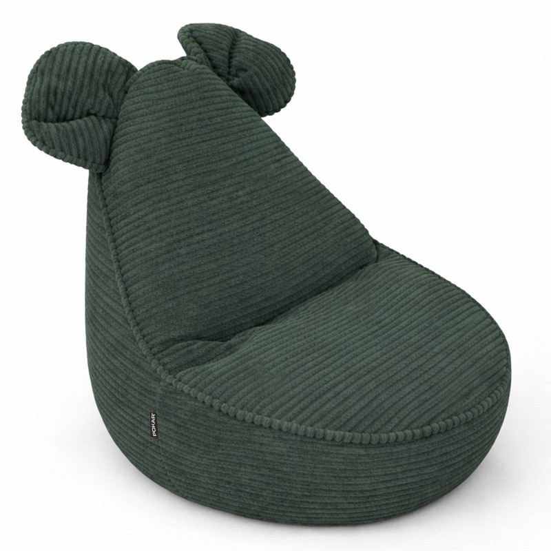Pouf Bambini con Orecchie di Topo | Velluto a coste | 68x68x50 cm | Verde Bosco