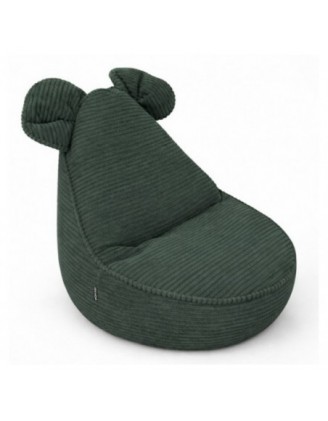 Pouf Bambini con Orecchie di Topo | Velluto a coste | 68x68x50 cm | Verde Bosco