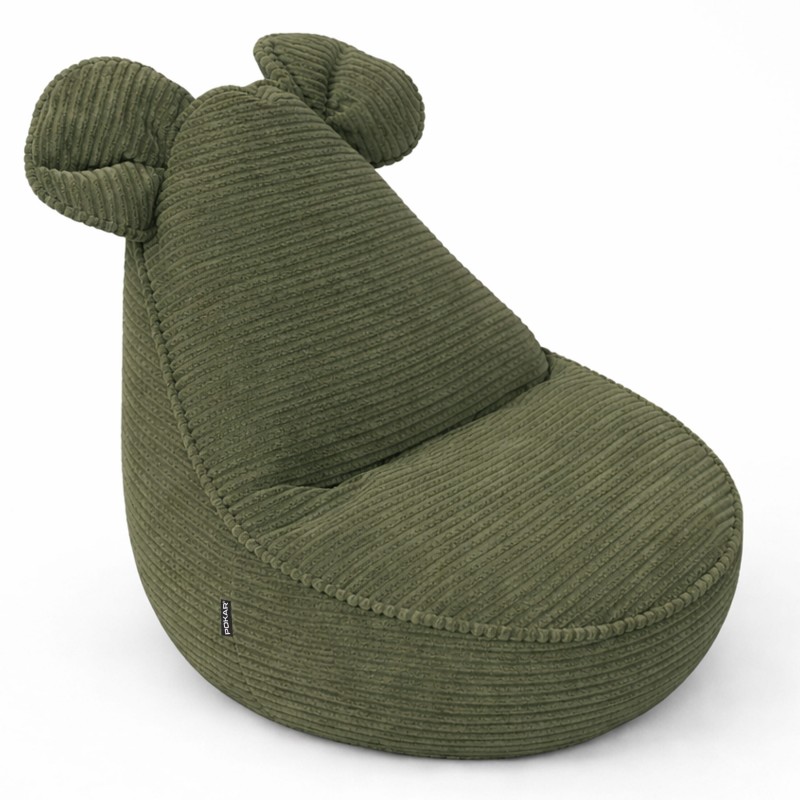 Pouf Bambini con Orecchie di Topo | Velluto a coste | 68x68x50 cm | Pisello di Primavera