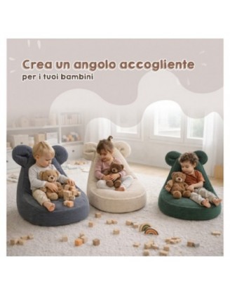 Pouf Bambini con Orecchie di Topo | Velluto a coste | 68x68x50 cm | Pisello di Primavera