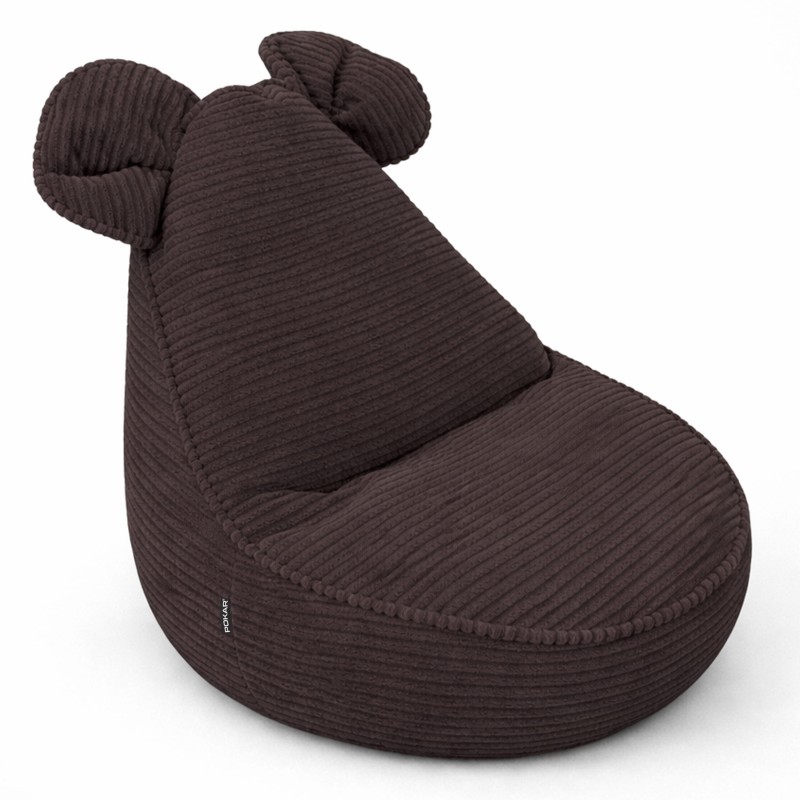 Pouf Bambini con Orecchie di Topo | Velluto a coste | 68x68x50 cm | Marrone Cioccolato