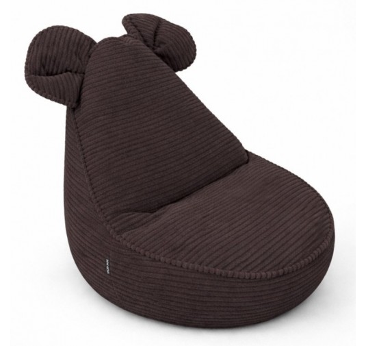 Pouf Bambini con Orecchie di Topo | Velluto a coste | 68x68x50 cm | Marrone Cioccolato