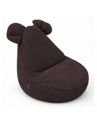 Pouf Bambini con Orecchie di Topo | Velluto a coste | 68x68x50 cm | Marrone Cioccolato