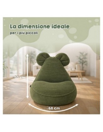 Pouf Bambini con Orecchie di Topo | Velluto a coste | 68x68x50 cm | Marrone Cioccolato
