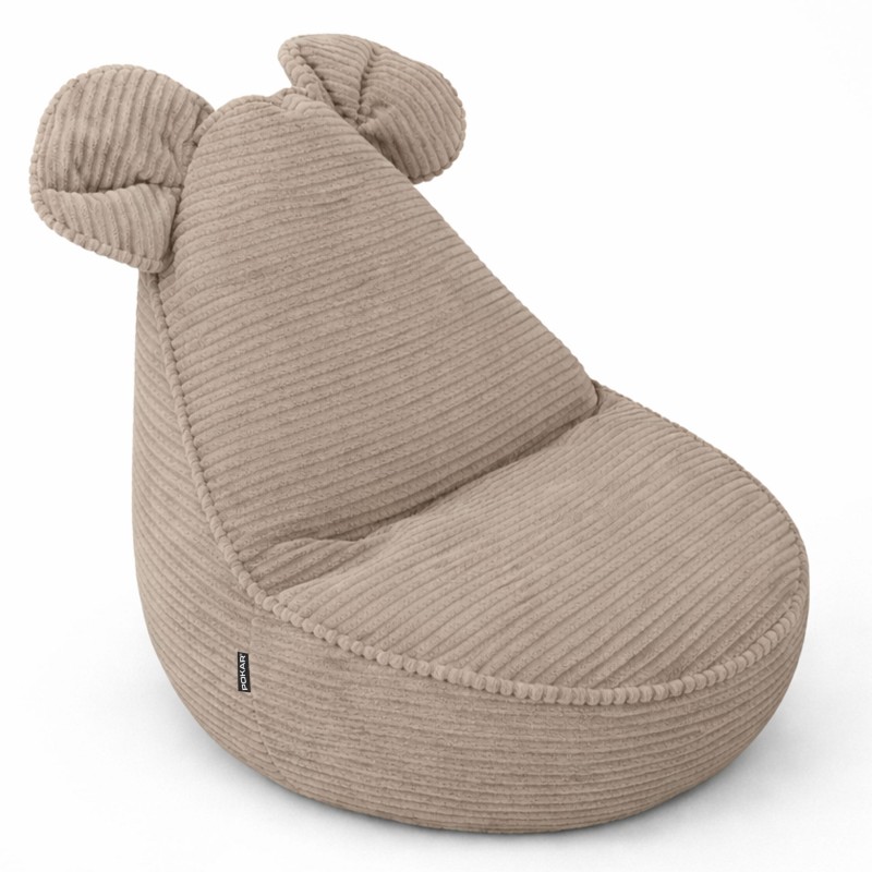 Pouf Bambini con Orecchie di Topo | Velluto a coste | 68x68x50 cm | Caramello Caldo