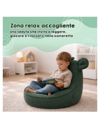 Pouf Bambini con Orecchie di Topo | Velluto a coste | 68x68x50 cm | Caramello Caldo