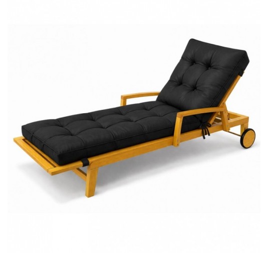 Cuscino per Sdraio da Giardino | Idrorepellente e Impermeabile | 200x60x13 cm | Nero