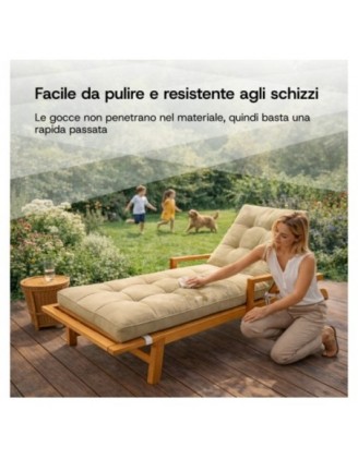 Cuscino per Sdraio da Giardino | Idrorepellente e Impermeabile | 200x60x13 cm | Grigio