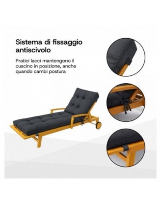 Cuscino per Sdraio da Giardino | Idrorepellente e Impermeabile | 200x60x13 cm | Grigio