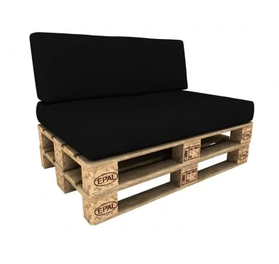 Set di 2 Cuscini per Pallet Impermeabile 120x80 + 120x40 Nero