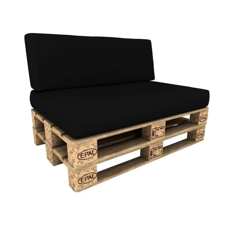 Set di 2 Cuscini per Pallet Impermeabile 120x80 + 120x40 Nero