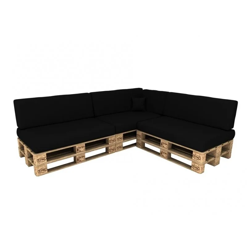 Set di 8 Cuscini per Pallet Impermeabile 120x80 + 120x40 Nero