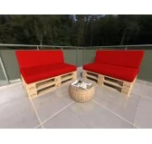 Set di 2 Cuscini per Pallet Impermeabile 120x80 + 120x40 Rosso