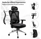 Sedia da ufficio ergonomica, nero + gambe argentate