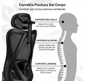 Sedia da ufficio ergonomica, nero + gambe argentate