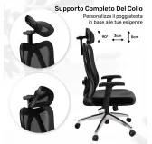 Sedia da ufficio ergonomica, nero + gambe argentate