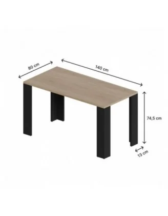 Tavolo da pranzo, piano 2,5 cm Quercia Sonoma, gambe nere, 140x80x75 cm