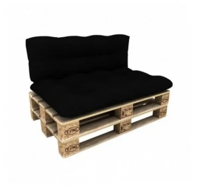 Set di 2 Cuscini per Pallet - Seduta 120x80 cm + Schienale 120x40 cm, Impermeabili, Trapuntati, Nero