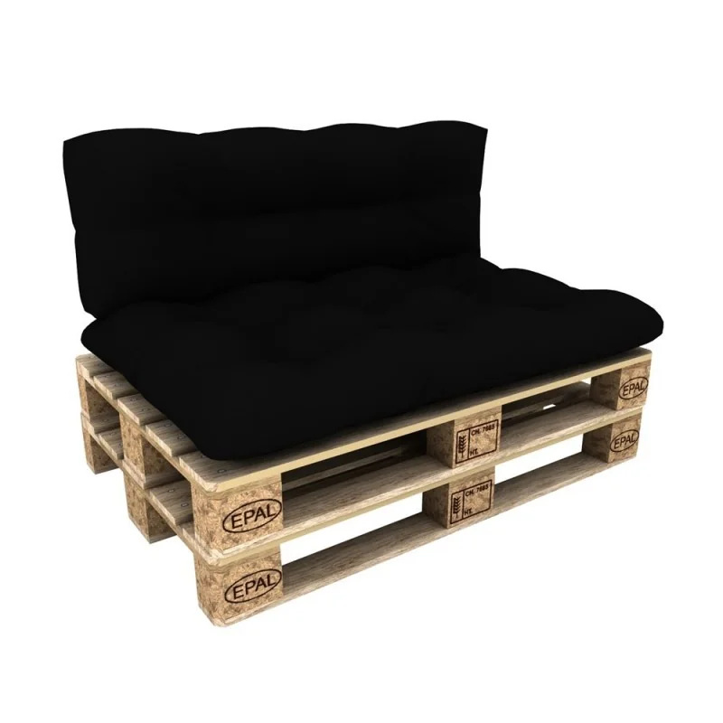 Set di 2 Cuscini per Pallet - Seduta 120x80 cm + Schienale 120x40 cm, Impermeabili, Trapuntati, Nero