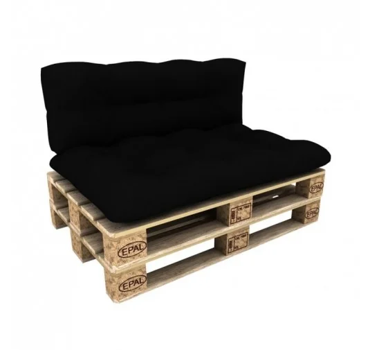 Set di 2 Cuscini per Pallet - Seduta 120x80 cm + Schienale 120x40 cm, Impermeabili, Trapuntati, Nero