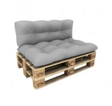 Set di 2 Cuscini per Pallet - Seduta 120x80 cm + Schienale 120x40 cm, Impermeabili, Trapuntati, Grigio