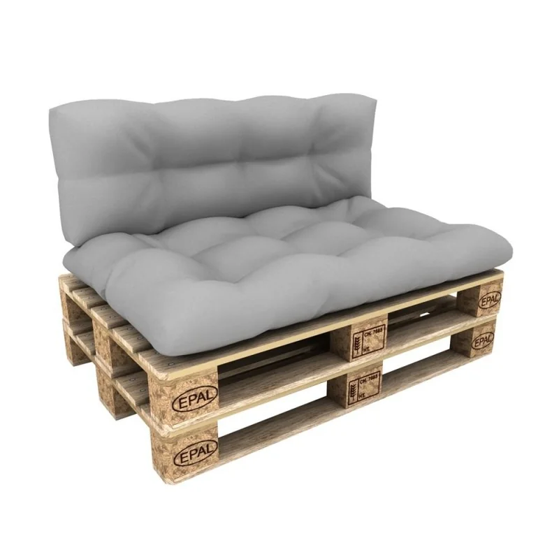 Set di 2 Cuscini per Pallet - Seduta 120x80 cm + Schienale 120x40 cm, Impermeabili, Trapuntati, Grigio