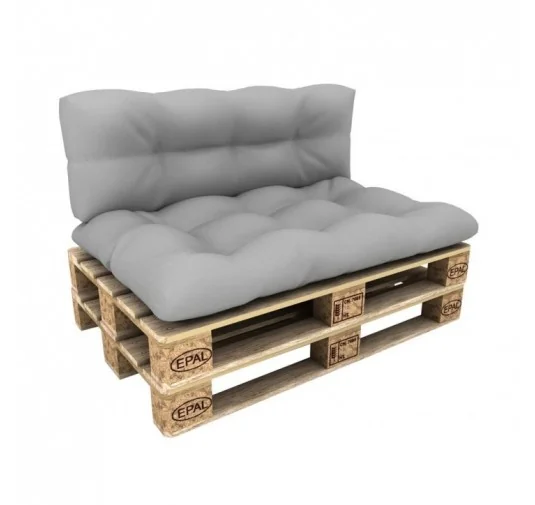 Set di 2 Cuscini per Pallet - Seduta 120x80 cm + Schienale 120x40 cm, Impermeabili, Trapuntati, Grigio