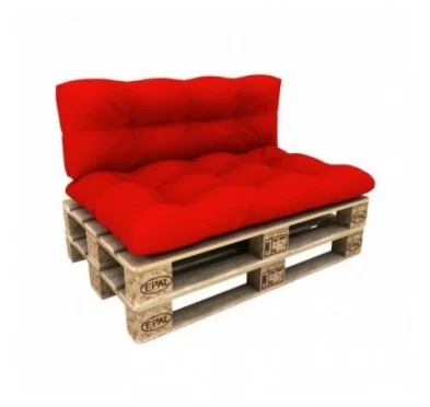 Set di 2 Cuscini per Pallet - Seduta 120x80 cm + Schienale 120x40 cm, Impermeabili, Trapuntati, Rosso