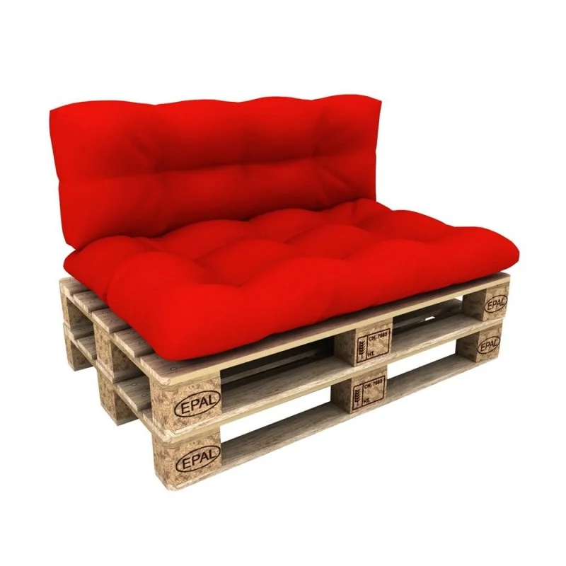 Set di 2 Cuscini per Pallet - Seduta 120x80 cm + Schienale 120x40 cm, Impermeabili, Trapuntati, Rosso