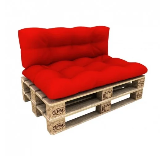 Set di 2 Cuscini per Pallet - Seduta 120x80 cm + Schienale 120x40 cm, Impermeabili, Trapuntati, Rosso