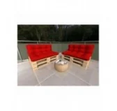 Set di 2 Cuscini per Pallet - Seduta 120x80 cm + Schienale 120x40 cm, Impermeabili, Trapuntati, Rosso