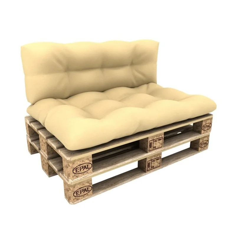 Set di 2 Cuscini per Pallet - Seduta 120x80 cm + Schienale 120x40 cm, Impermeabili, Trapuntati, Beige