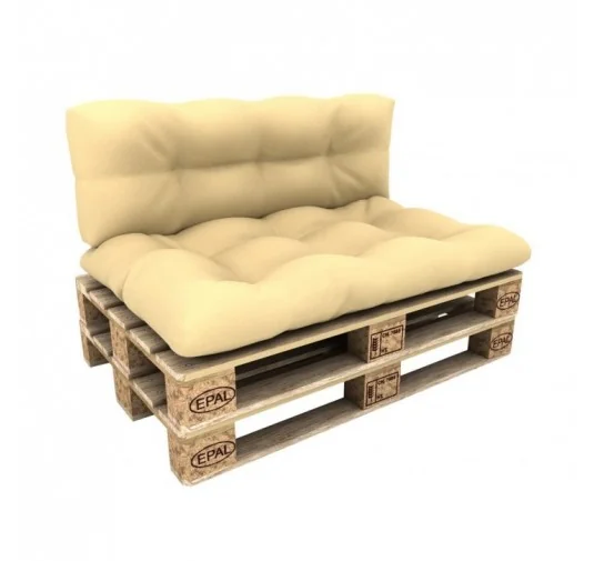 Set di 2 Cuscini per Pallet - Seduta 120x80 cm + Schienale 120x40 cm, Impermeabili, Trapuntati, Beige