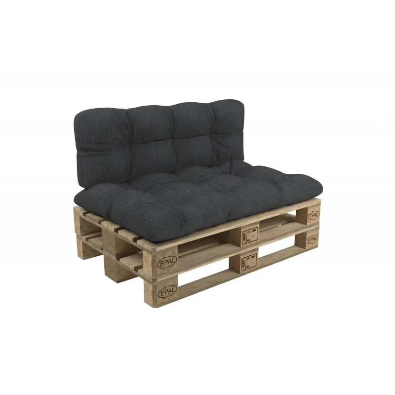 Set di 2 Cuscini per Pallet - Seduta 120x60 cm + Schienale 120x60 cm, Trapuntati, Antracite