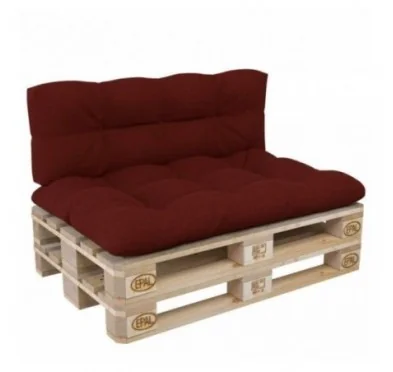 Set di 2 Cuscini per Pallet, 120x80 cm + 120x40 cm, Trapuntati, Bordeaux