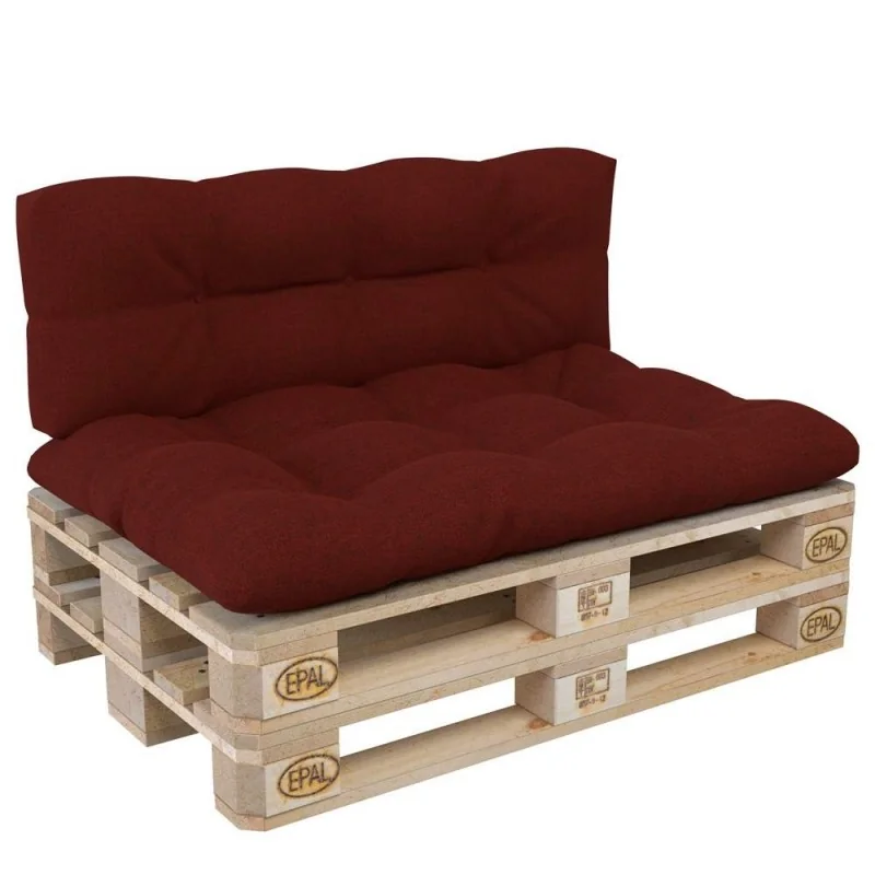 Set di 2 Cuscini per Pallet, 120x80 cm + 120x40 cm, Trapuntati, Bordeaux