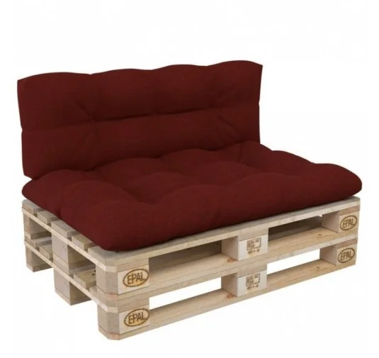 Set di 2 Cuscini per Pallet, 120x80 cm + 120x40 cm, Trapuntati, Bordeaux