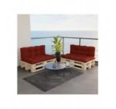 Set di 2 Cuscini per Pallet, 120x80 cm + 120x40 cm, Trapuntati, Bordeaux