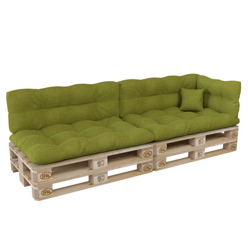 Set di 6 Cuscini per Pallet: 2x 120x80 + 2x 120x40 + 60x40 + 40x40, Trapuntati, Lime