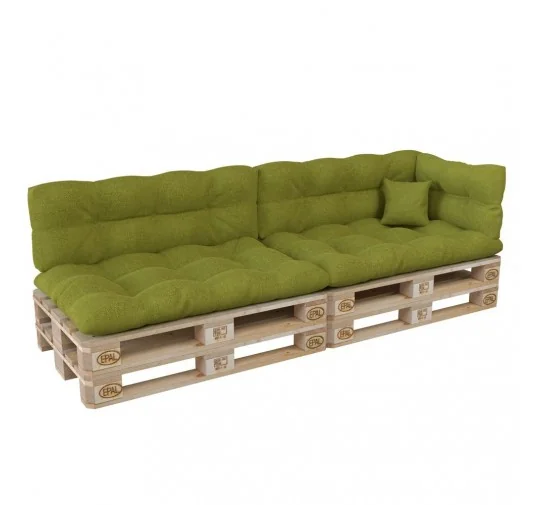 Set di 6 Cuscini per Pallet: 2x 120x80 + 2x 120x40 + 60x40 + 40x40, Trapuntati, Lime