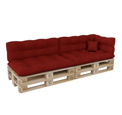 Set di 6 Cuscini per Pallet: 2x 120x80 + 2x 120x40 + 60x40 + 40x40, Trapuntati, Rosso