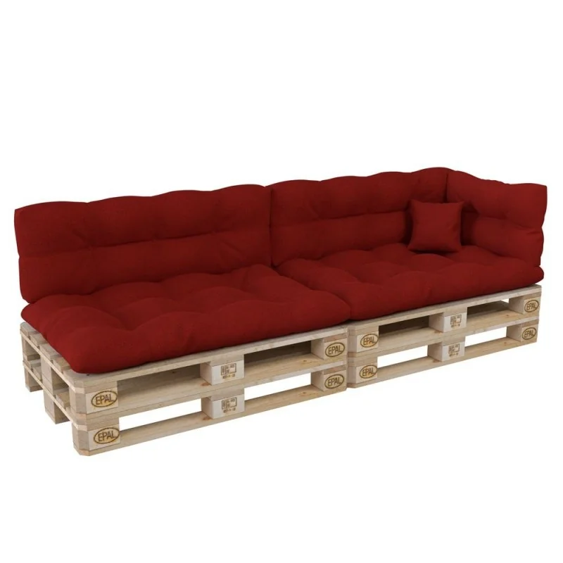 Set di 6 Cuscini per Pallet: 2x 120x80 + 2x 120x40 + 60x40 + 40x40, Trapuntati, Rosso