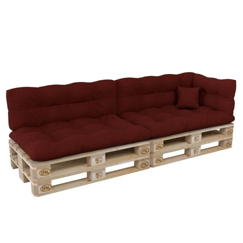 Set di 6 Cuscini per Pallet: 2x 120x80 + 2x 120x40 + 60x40 + 40x40, Trapuntati, Bordeaux