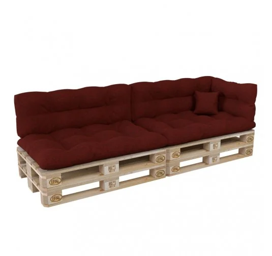 Set di 6 Cuscini per Pallet: 2x 120x80 + 2x 120x40 + 60x40 + 40x40, Trapuntati, Bordeaux