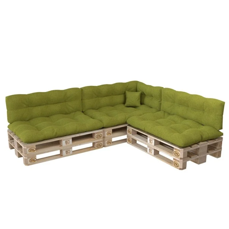 Set di 8 Cuscini per Pallet: 3x 120x80 + 3x 120x40 + 60x40 + 40x40, Trapuntati, Lime