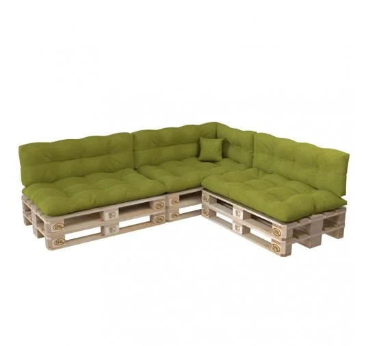 Set di 8 Cuscini per Pallet: 3x 120x80 + 3x 120x40 + 60x40 + 40x40, Trapuntati, Lime