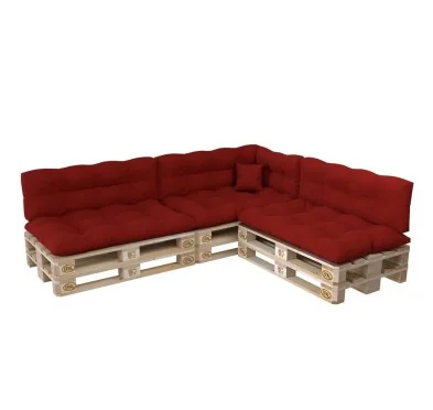 Set di 8 Cuscini per Pallet: 3x 120x80 + 3x 120x40 + 60x40 + 40x40, Trapuntati, Rosso